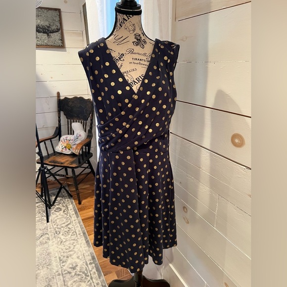 Maeve by Anthropologie Navy Polka Dot Wrap Dress, size large, see pics, EUC - Picture 1 of 7